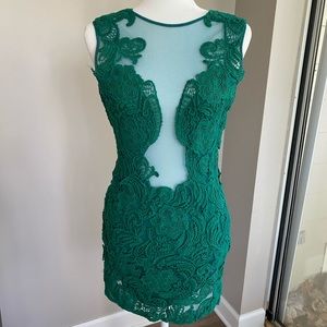 Green Lace mini dress w/ open back